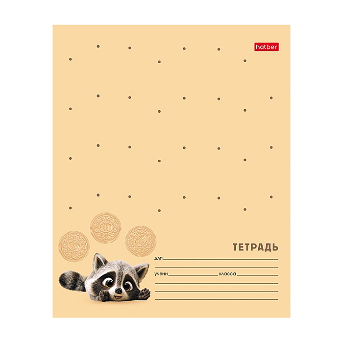 Тетрадь 12л. клетка "Вот енот" А5ф 60-65г/кв.м на скобе Обл. мел.картон 5 диз.в блоке скругл.углы 