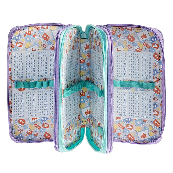 Пенал 190х110мм 3 отделения на молнии глянц. ламин. "Озорной хвостик" с таблицей умножения 
