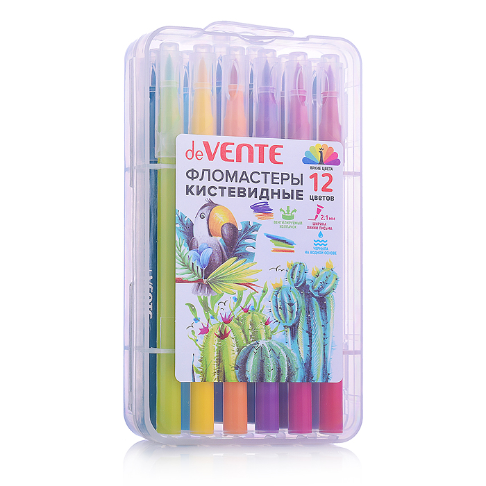 Фломастеры 12 цв, кистевидные, круглый корпус 10,4x167 мм, с вентилируемым колпачком