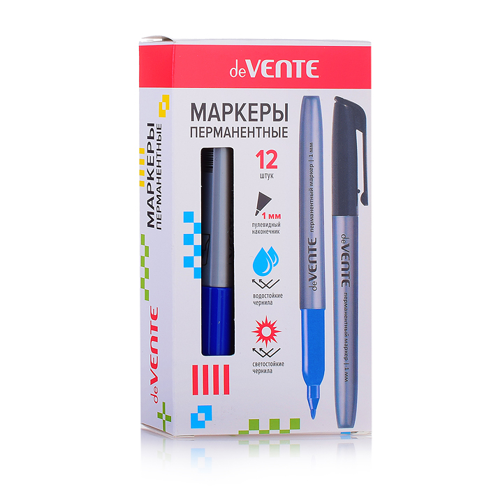 Маркер перманентный, круглый корпус, с клипом, пулевидный наконечник, ширина линии 1 мм, си