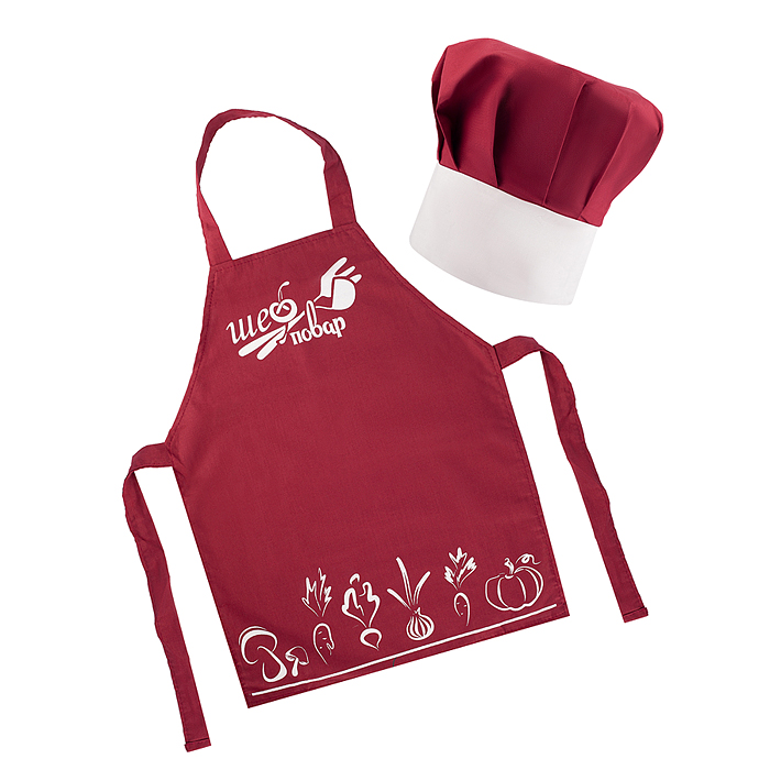 Набор "Шеф-повар" (фартук, колпак, доска, лопатка) бордовый