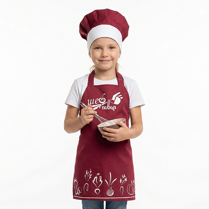 Набор "Шеф-повар" (фартук, колпак, доска, лопатка) бордовый