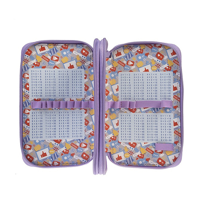 Пенал 190х110мм 2 отделения на молнии мат.ламин. 3D фольга "Лилу" с таблицей умножения