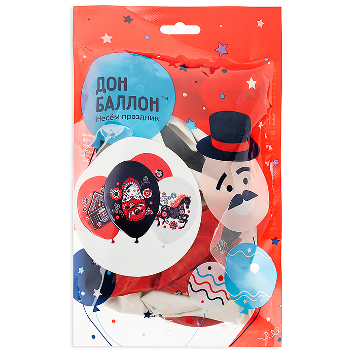 Шар (12''/30 см) Русские мотивы, Ассорти, пастель, 1 ст, 25 шт.