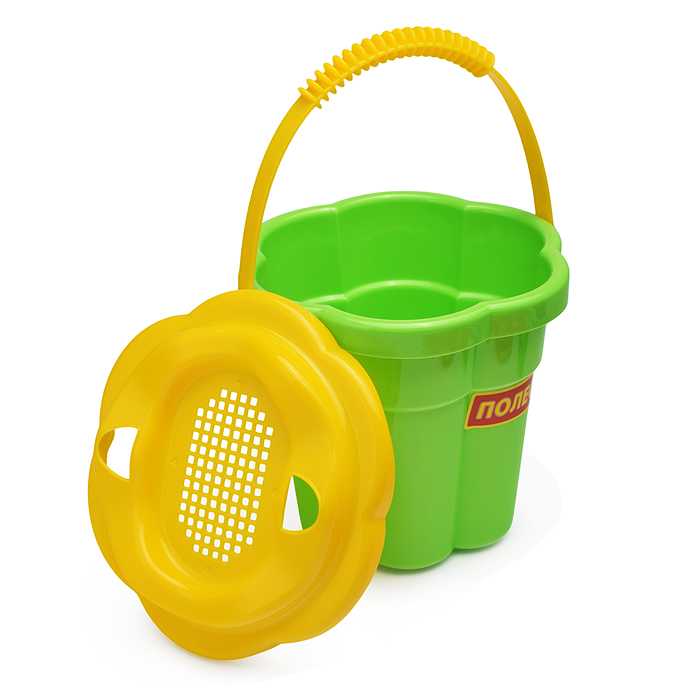 Набор №308: ведро-цветок среднее №3, ситечко-цветок среднее №3, лопатка №5, грабельки №5, формочки (