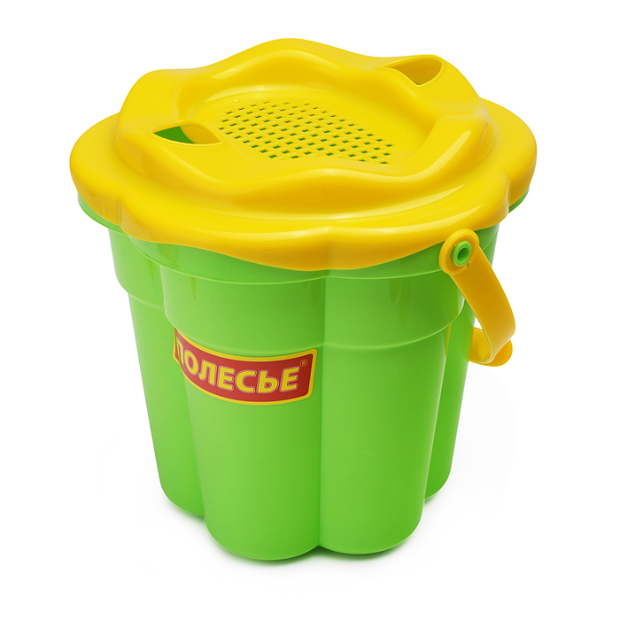 Набор №308: ведро-цветок среднее №3, ситечко-цветок среднее №3, лопатка №5, грабельки №5, формочки (