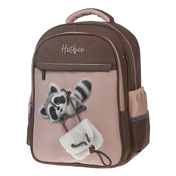 Рюкзак "Лайт. Вот енот"  38х29х14,5см полиэстер нагрудная стяжка светоотраж. 2 отделения 3 кармана