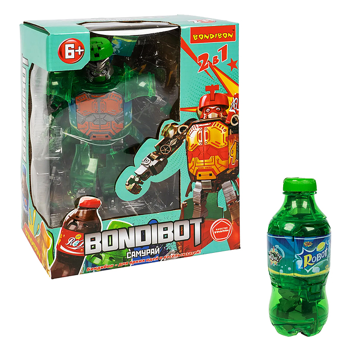 Трансформер бутылка-робот 2в1 "Самурай" ВОХ 17,5х22,5х10,5см, цвет зелёный