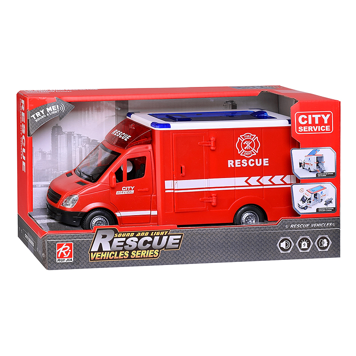 Фото к товару Машина RJ5501B "Rescue service" (свет, звук) цвет красный, в коробке Машина RJ5501B "Rescue service" (свет, звук) цвет красный, в коробке
