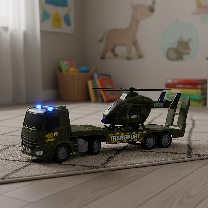 Фото к товару Машина RJ3398 "Военный эвакуатор" с вертолетом, (свет, звук) в коробке Машина RJ3398 "Военный эвакуатор" с вертолетом, (свет, звук) в коробке