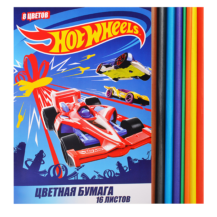 Бумага цветная "Hot Wheels", 16л, 8цв