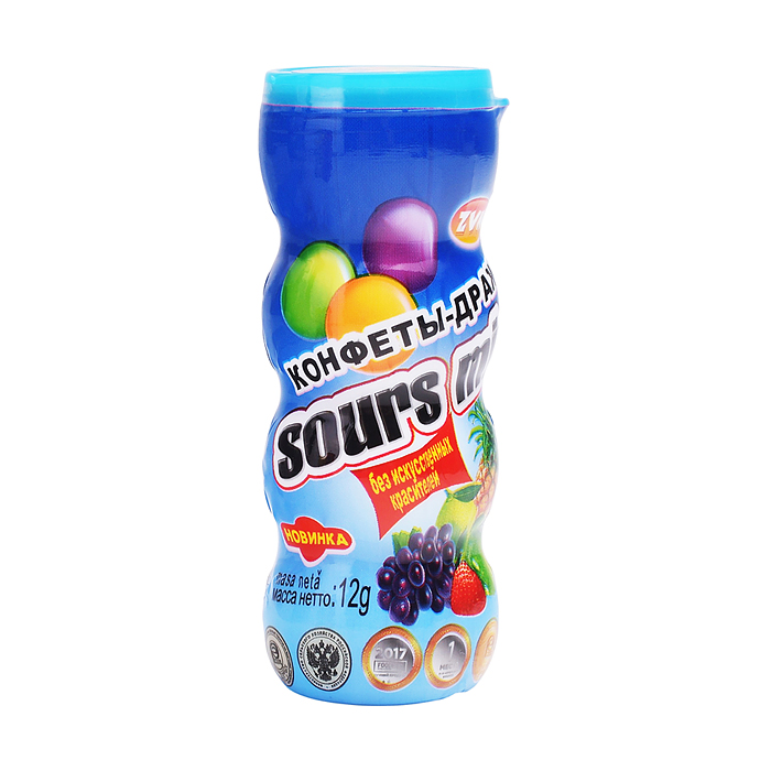 Конфеты-драже "Sours mix" со вкусом лимона, клубники и черники 12г 20шт