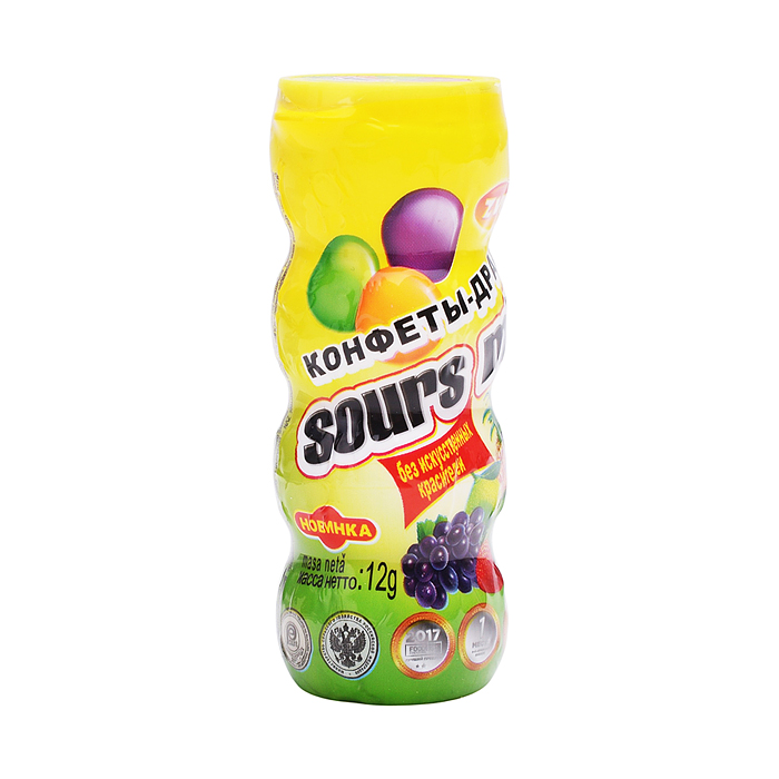 Конфеты-драже "Sours mix" со вкусом лимона, клубники и черники 12г 20шт