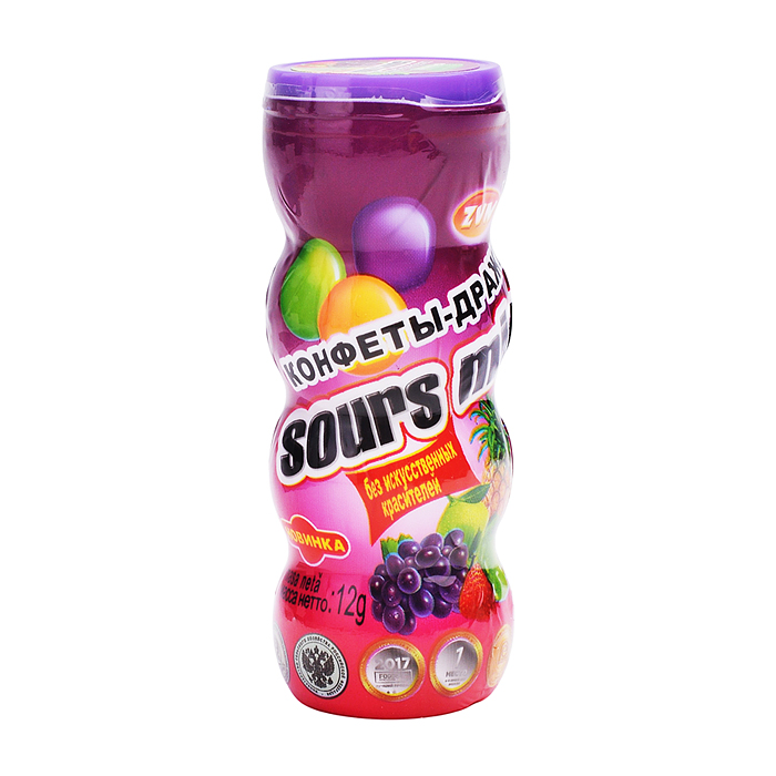Конфеты-драже "Sours mix" со вкусом лимона, клубники и черники 12г 20шт