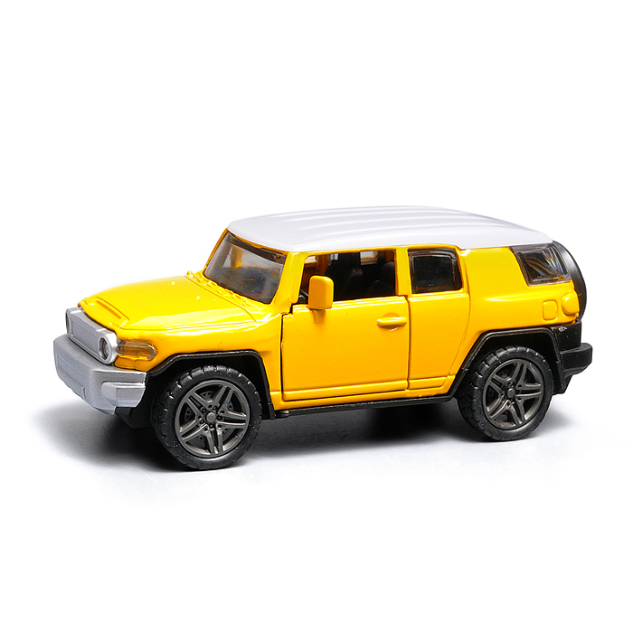 Фото к товару Жёлтая инерционная машинка с белой крышей die-cast , 1:32 Жёлтая инерционная машинка с белой крышей die-cast , 1:32