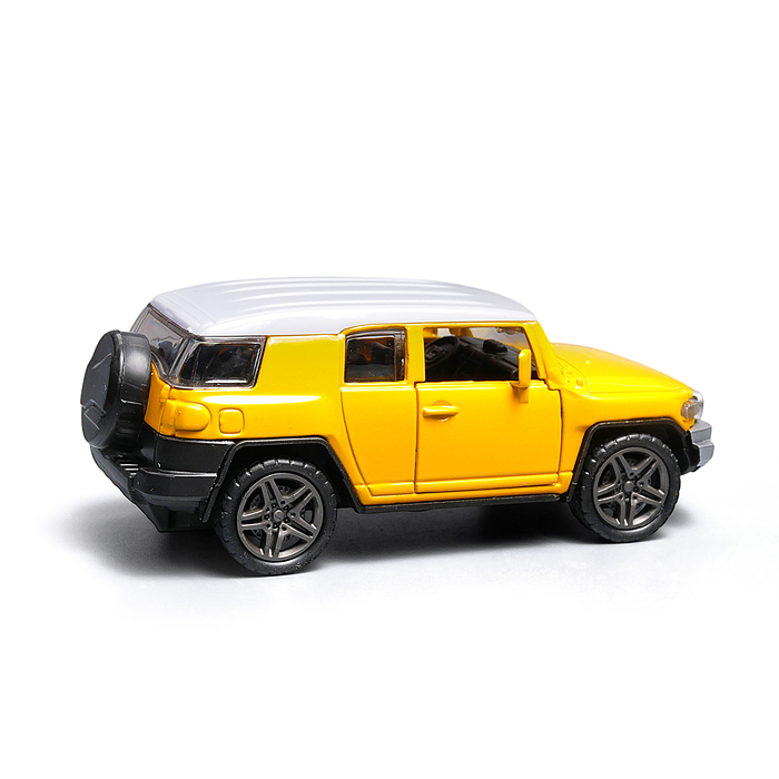 Фото к товару Жёлтая инерционная машинка с белой крышей die-cast , 1:32 Жёлтая инерционная машинка с белой крышей die-cast , 1:32