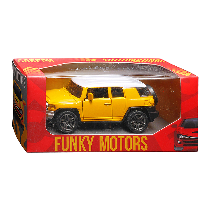 Фото к товару Жёлтая инерционная машинка с белой крышей die-cast , 1:32 Жёлтая инерционная машинка с белой крышей die-cast , 1:32