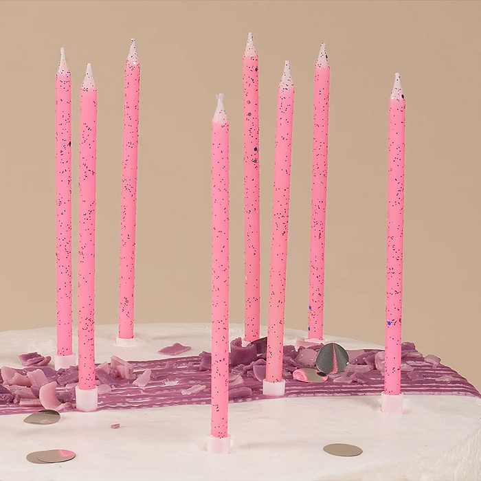 Свечи Розовый, с блестками, 0,4*10 см, 10 шт. с держат.