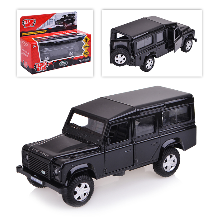 Машина металл Land Rover Defender 12см, (открыв. двери, черный) инерц, в коробке