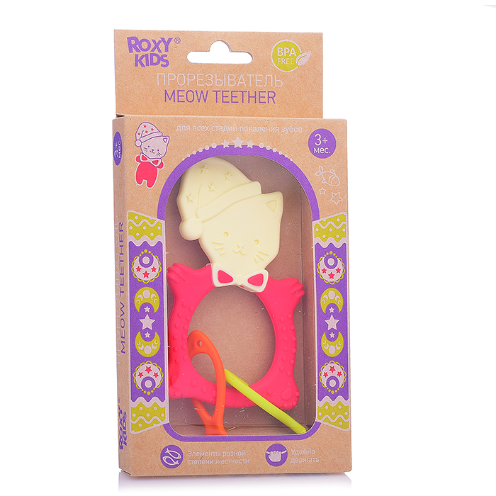 Универсальный прорезыватель MEOW TEETHER. Цвет коралловый.