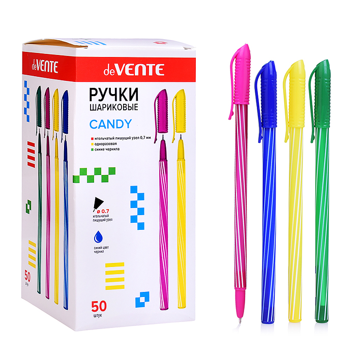 Ручка шариковая "Candy" d=0,7 мм, цветной полосатый корпус, игольчатый пишущий узел, однора
