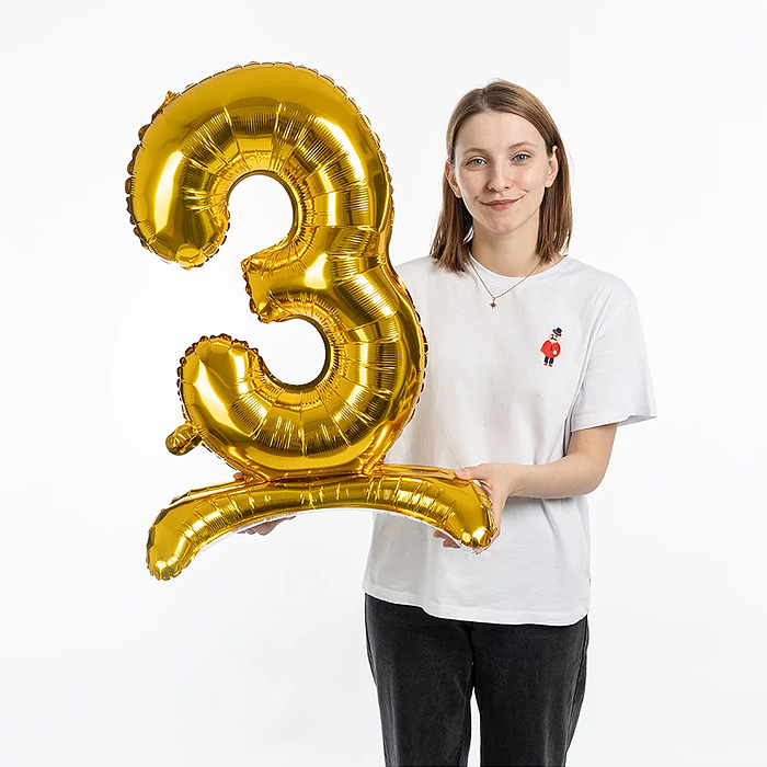 Фото к товару Шар (32''/81 см) Цифра на подставке, 3, Золото, 1 шт. в уп. Шар (32''/81 см) Цифра на подставке, 3, Золото, 1 шт. в уп.