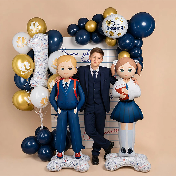 Шар 3D (71''/180 см) Фигура на подставке, Школьница, Ученица Девочка, Сатин, 1 шт. в уп.