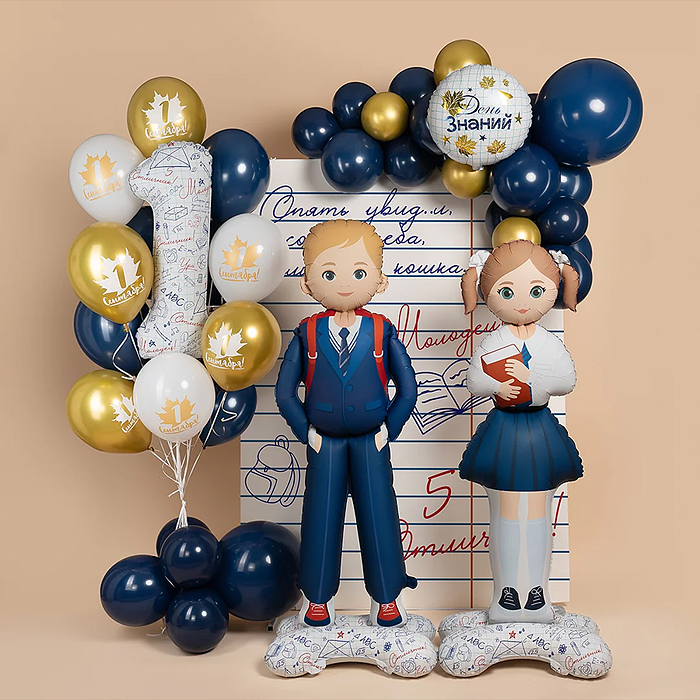 Шар 3D (71''/180 см) Фигура на подставке, Школьница, Ученица Девочка, Сатин, 1 шт. в уп.
