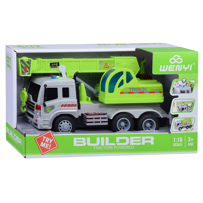 Машина WY311E "Строительная техника" с краном, 1:16 (свет, звук) в коробке