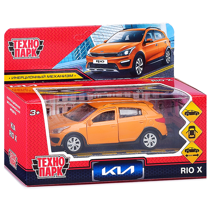 Машина металл KIA RIO X 12 см (двери, багаж, оранжевый) инерц, в коробке