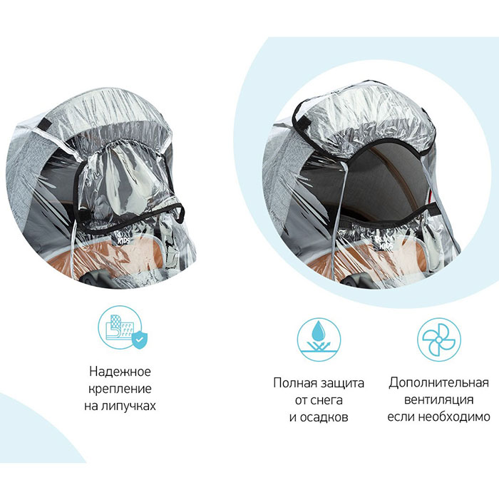Дождевик на коляску универсальный со светоотражателем в сумке.