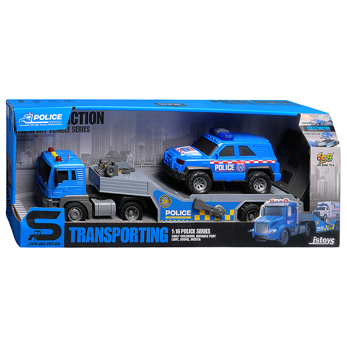Машина JS202C-1 "Перевозчик" 1:16 (цвет синий, свет, звук) в коробке