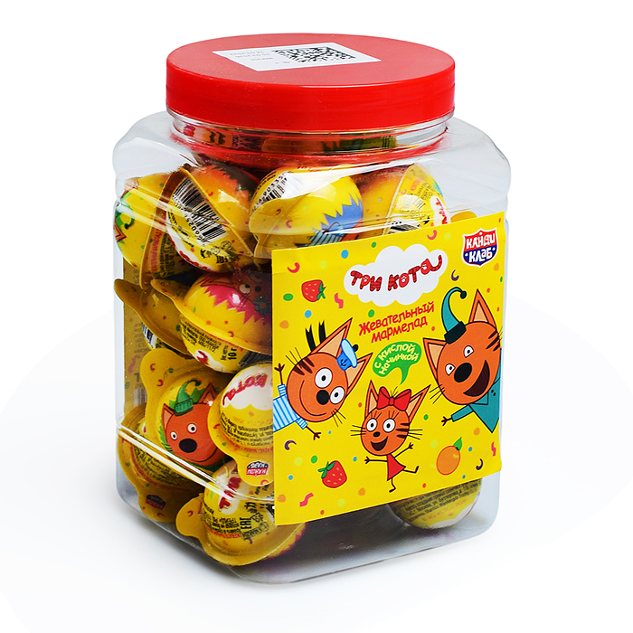 Жевательный мармелад c кислой начинкой круглый "Три кота" вкус ассорти 10г 30шт