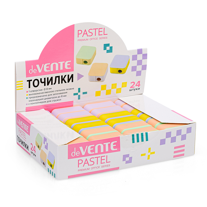 Точилка для карандашей "Pastel" 1 отверстие, с контейнером, пластмассовая, в картонной коро