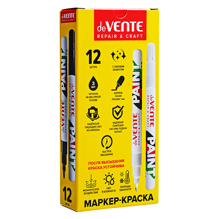 Маркер-краска "Repair & Craft" круглый алюминиевый корпус, пишущий узел 1,00 мм, нитро-основа белый