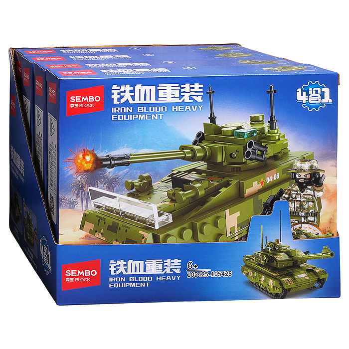 Конструктор 105425-105428 "Танк" (290 дет) в коробке