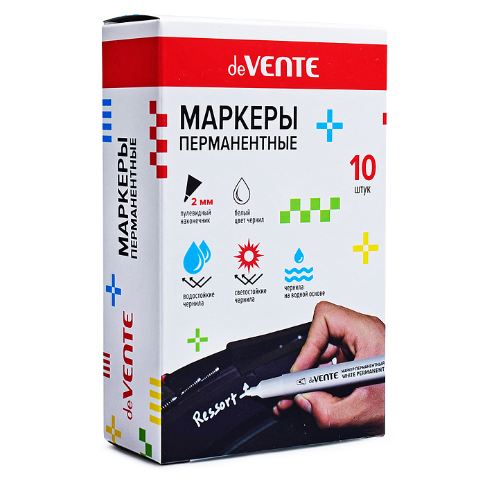 Маркер перманентный круглый корпус, с клипом, пулевидный наконечник, ширина линии 2 мм, белый