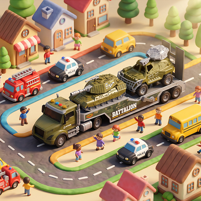 Машина JS203ES "Военный перевозчик" с танком 1:16 (свет, звук) в коробке