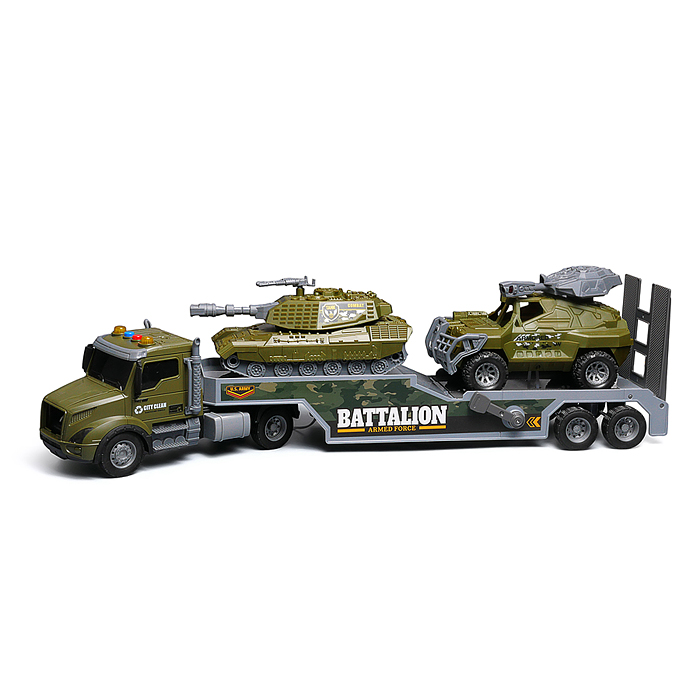 Машина JS203ES "Военный перевозчик" с танком 1:16 (свет, звук) в коробке