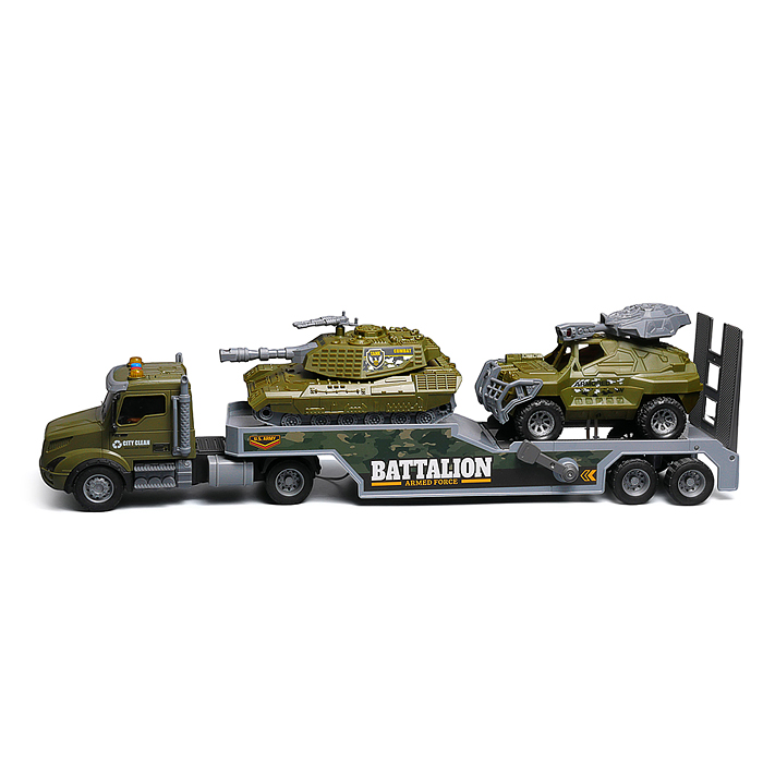 Машина JS203ES "Военный перевозчик" с танком 1:16 (свет, звук) в коробке