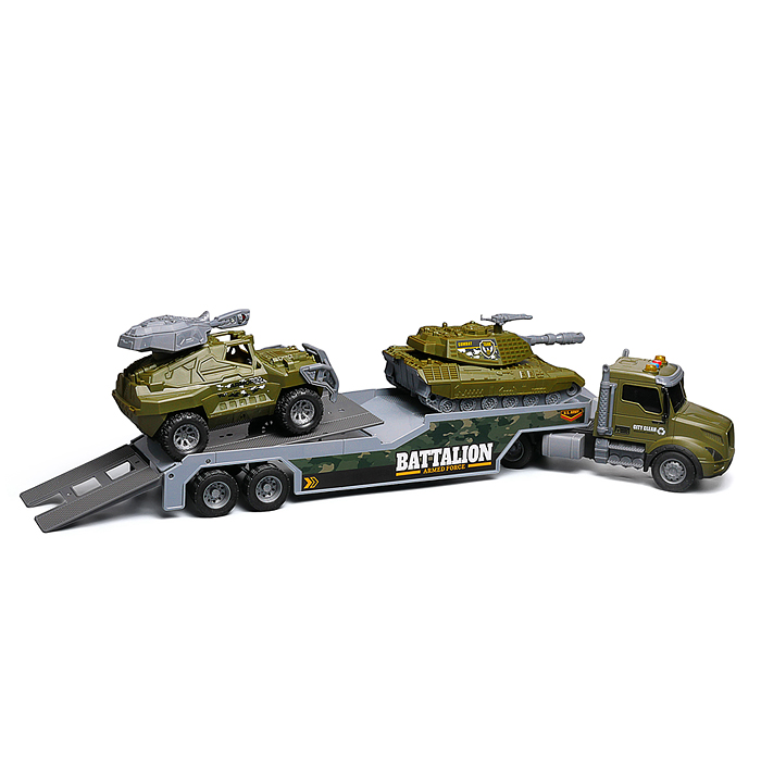 Машина JS203ES "Военный перевозчик" с танком 1:16 (свет, звук) в коробке