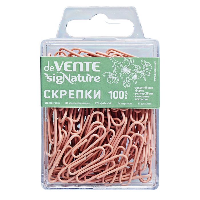 Скрепки металлические "Signature" овальные, 28 мм, 100 шт в пластиковой коробке, пудрово-розовый