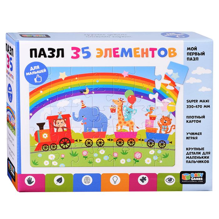 Пазл 35 гигант "Паровозик-радуга" Baby Games. 