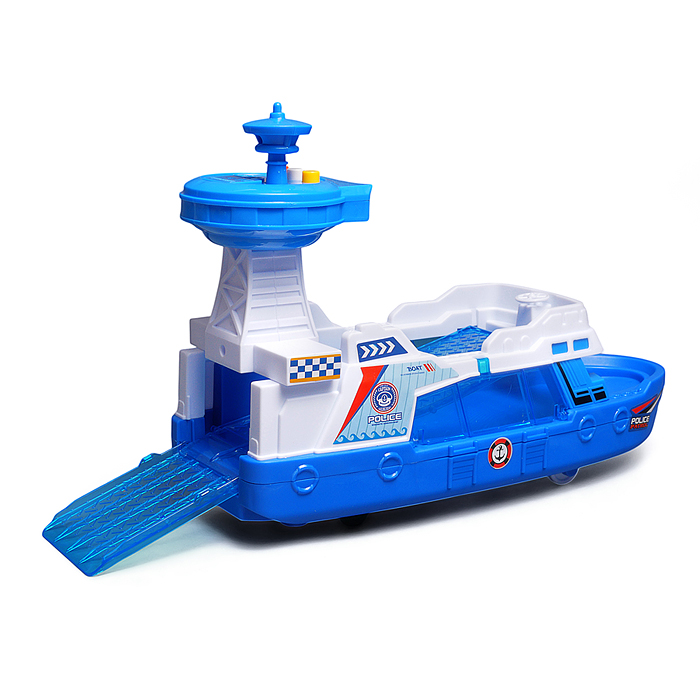 Катер с машинами JS160A "Ролкер" 1:16 (свет, звук, цвет синий) в коробке