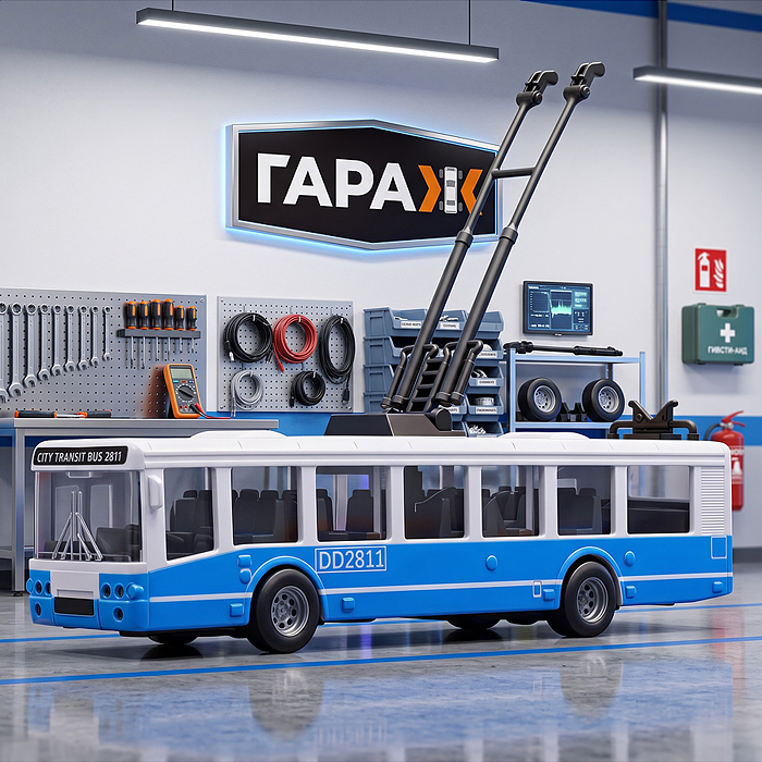 Троллейбус 500-5 "Маршрут" (голубой,пластиковый корпус) в коробке