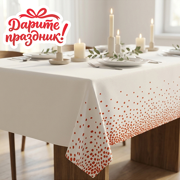Скатерть DP-0537 белая с оранжевым конфети, 137*274см Скатерть DP-0537 белая с оранжевым конфети, 137*274см