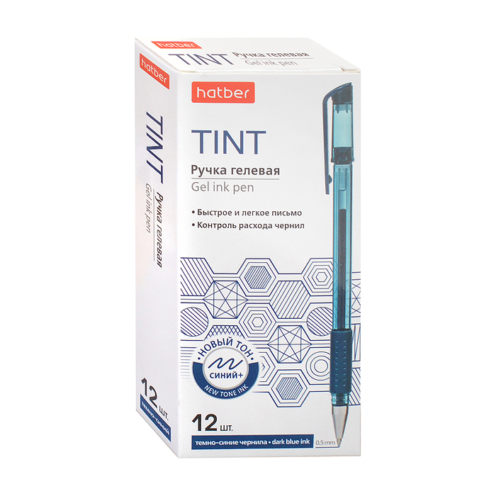 Ручка гелевая Tint Темно-синяя 0,5мм с резиновым грипом  12шт. в картонной коробке
