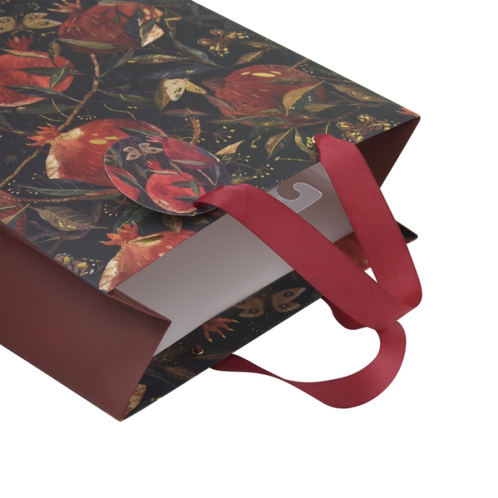 Пакет подарочный Premium с квадратным дном "Флора. Гранат" М, 25x23x17см