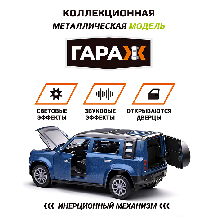 Машина 601 "Кроссовер" 1:36 (свет, звук, откр двери, металл) цвет синий, в коробке