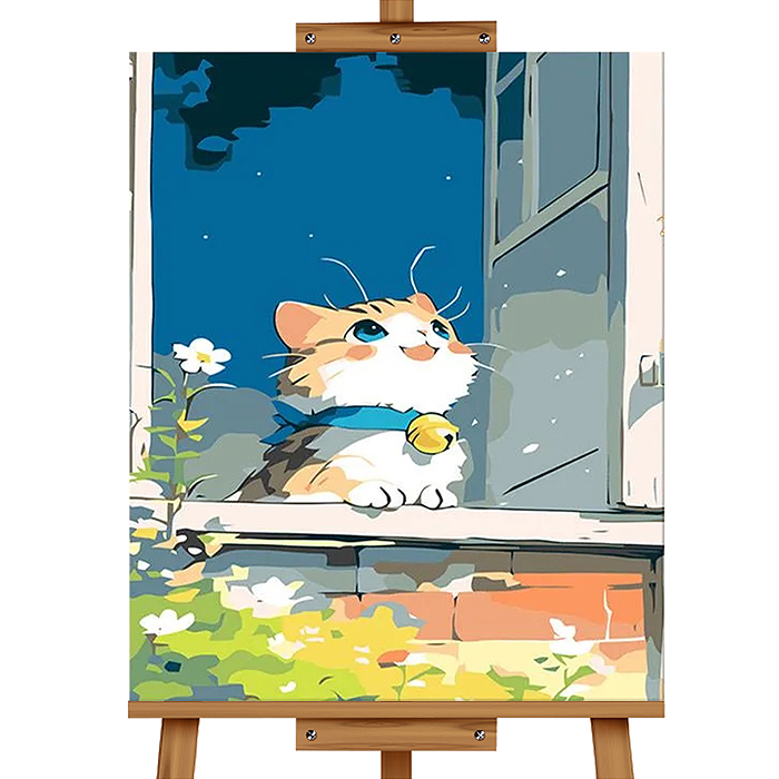 Картина по номерамMKX-70 "Котик на окне" 30*40 см, (цветной холст) 